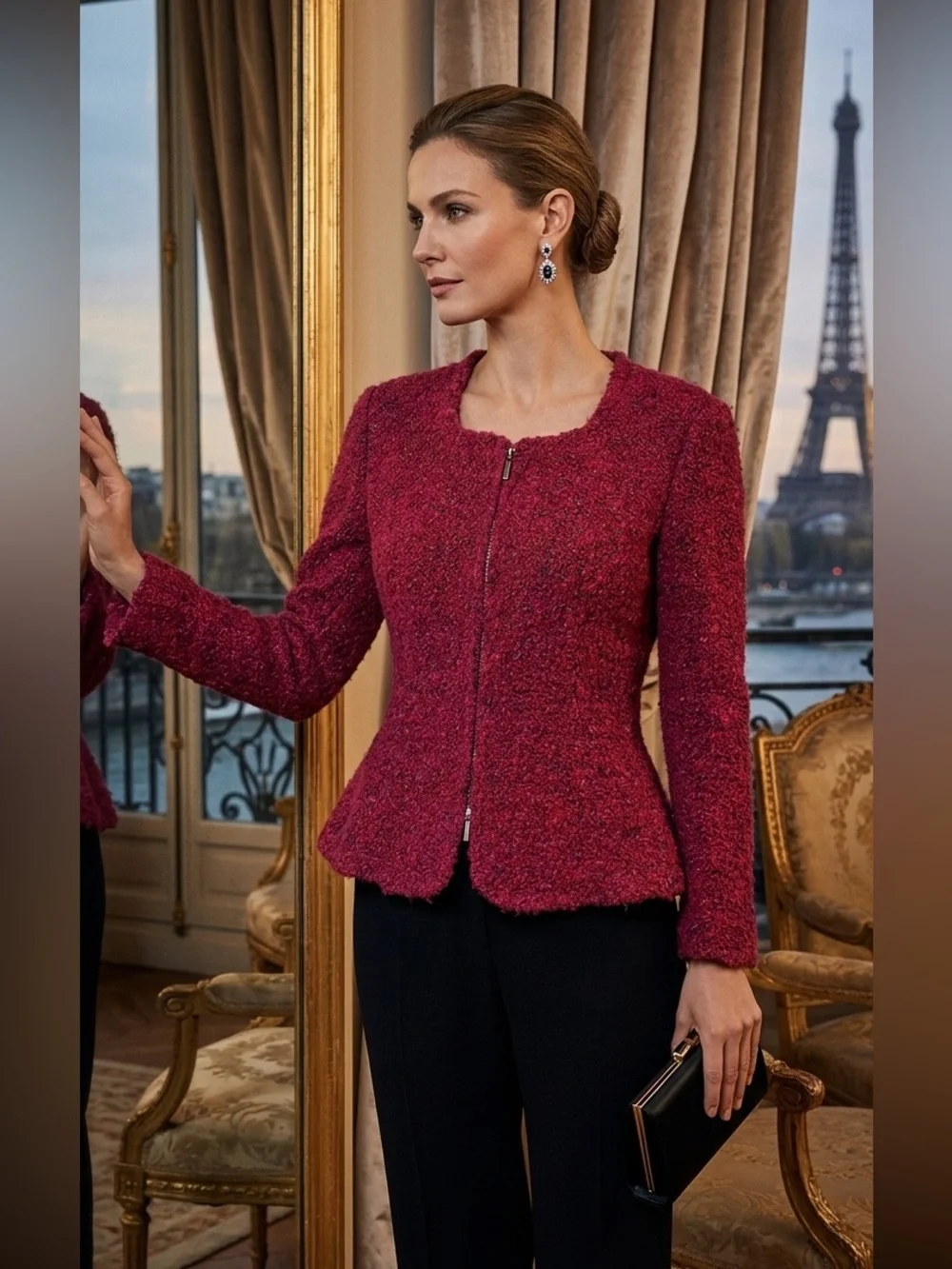 Vintage‎ Armani Collezioni Fuchsia Boucle Peplum Jacket Women's Size 10
